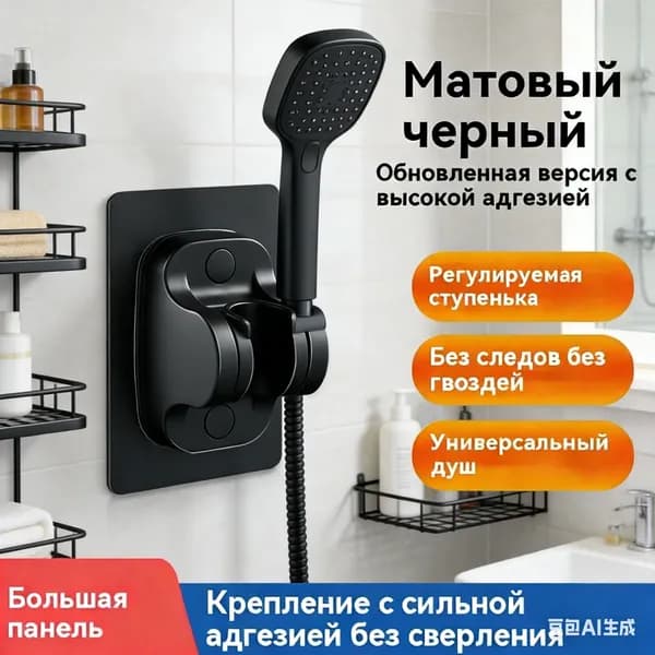 Держатель для душа самоклеющийся,Универсальная душевая лейка, поворачивается на 90 градусов