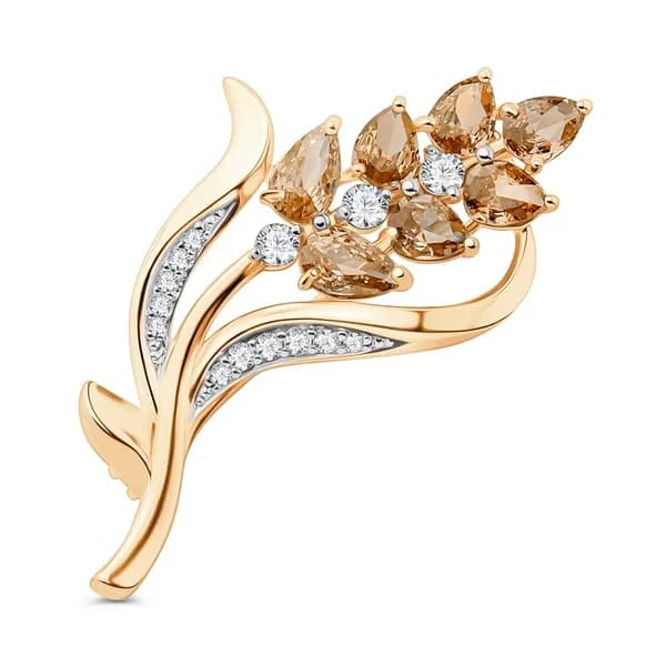 Брошь с фианитами серебро 925 пробы 585GOLD