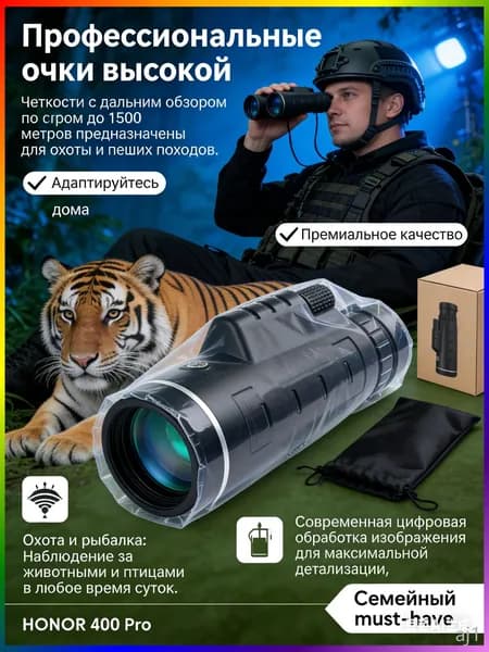 ЗриДля охоты и туризма: монокуляр ночного видения с высокой четкостью и дальним обзором 1500 метров.