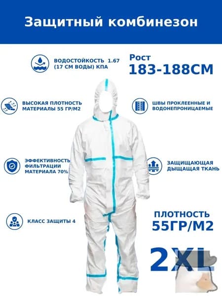 Одноразовый комбинезон защитный,костюм химзащитный для маляра,для пинбола, 55 гр, спецодежда