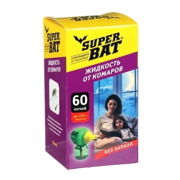 SuperBAT Жидкость от комаров доп. флакон на 60 ночей, 45 мл.