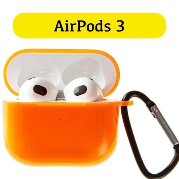 Чехол для AirPods 3 с карабином, оранжевый полупрозрачный