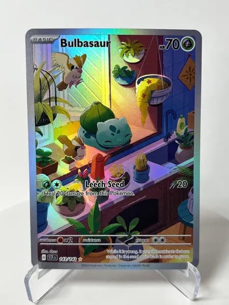 Портативные карты PKM N Настройка и прокси высококачественной фольги Bulbasaur Stellar Crown#143