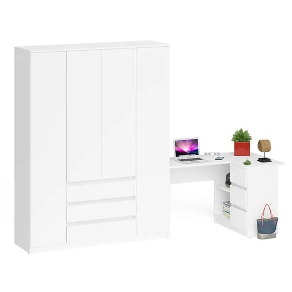 Стол компьютерный угловой с тумбой справа и шкаф 1600 Мори цвет белый