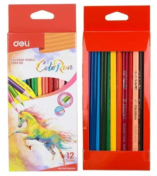 Карандаши цветные Deli 12шт Colorun 3-гранные, тополь