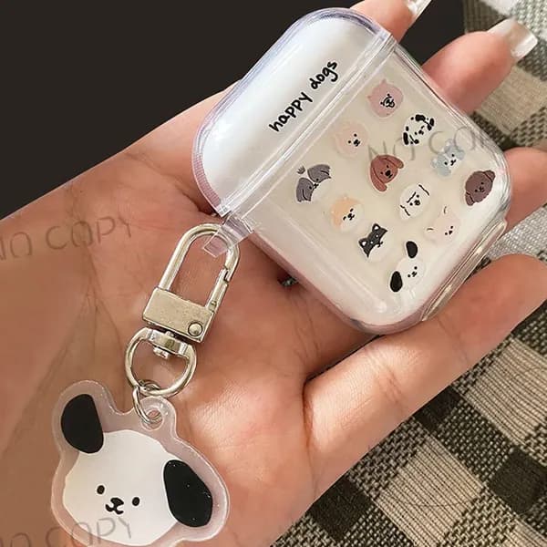 Защитный чехол для наушников Airpods 2/1 с милым рисунком собаки Прозрачный чехол для наушников