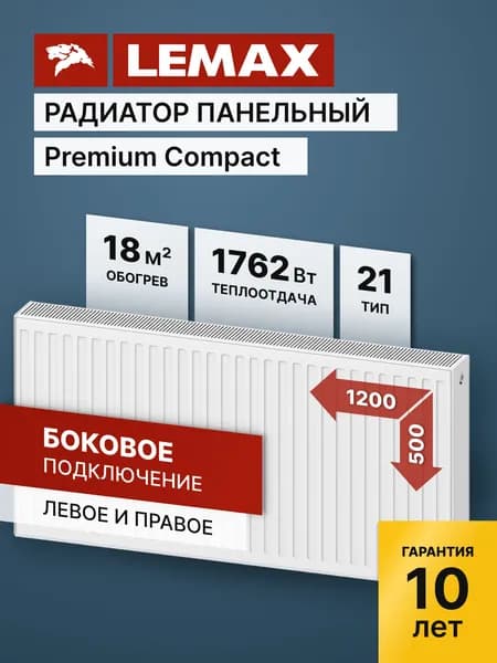 Стальной панельный радиатор Lemax Premium Compact 21 500 1200. Товар уцененный