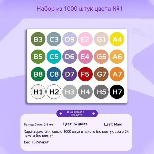 Perler beads,Детские,товары Игрушки и игры,Пазлы,Цветовая палитра № 1, 24 цвета, дополнительная упаковка, 1000 капсул в пакетике