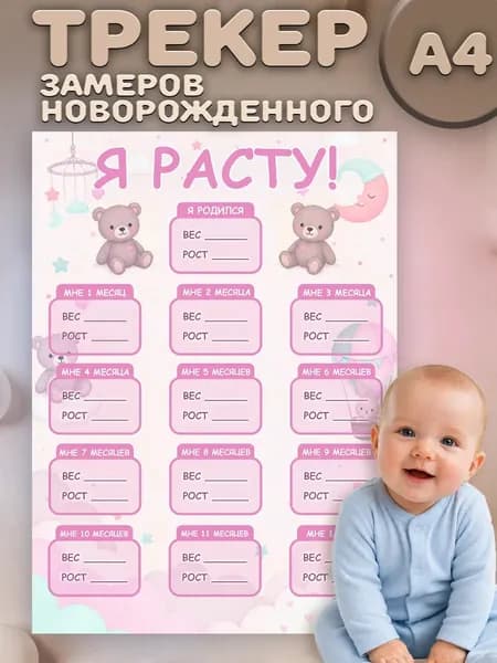 Постер трекер замеров новорожденного
