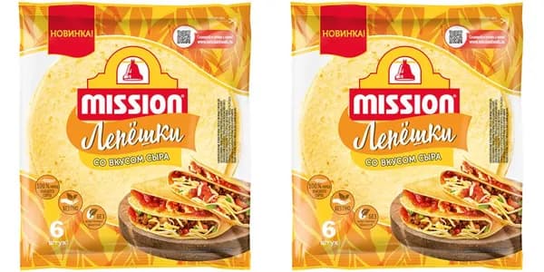 Лепешки пшеничные Mission Со вкусом сыра, 20 см, 6 шт, 250 г, 2 уп //