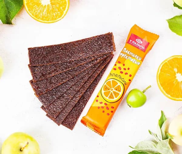 Фруктовые пастилки без добавления сахара с яблоком со вкусом апельсина 70 г