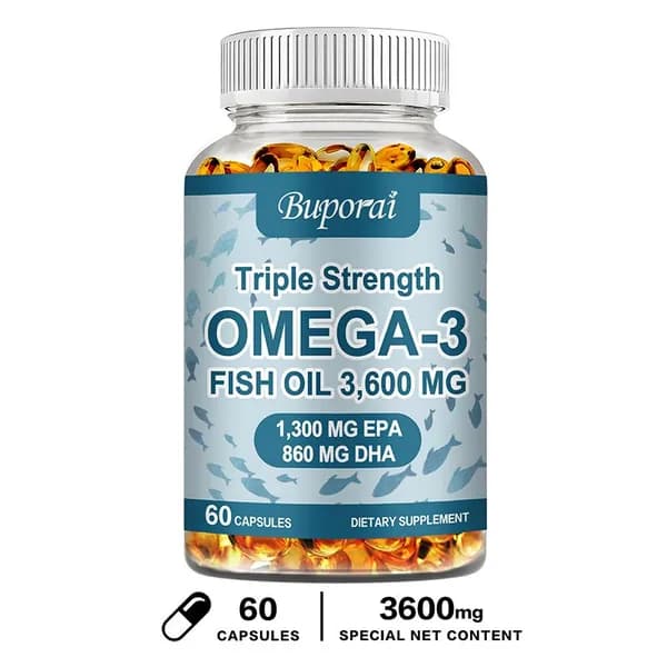 Buporai Triple Potency Omega-3 Deep Sea Fish Oil это пищевая добавка, которая помогает поддерживать здоровье суставов, глаз и работу мозга. 60