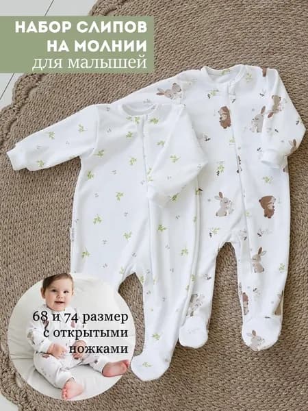 Слипы для новорожденных мальчиков на молнии 2 шт