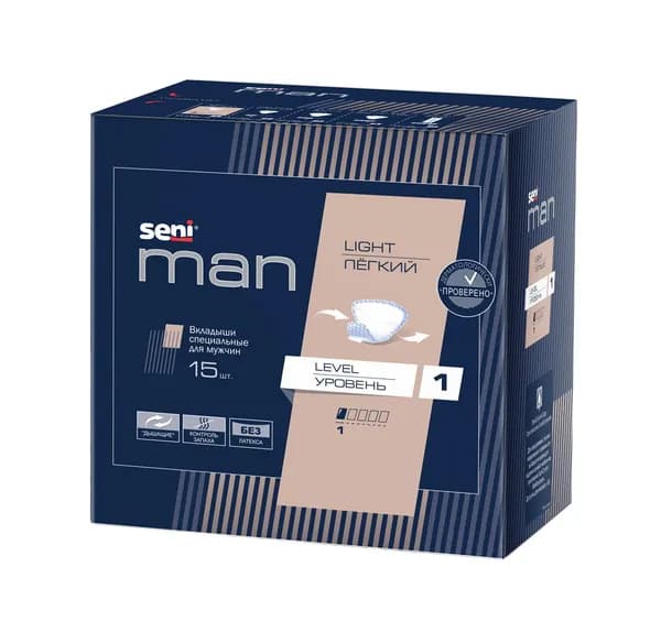 Вкладыши специальные для мужчин seni man, размер LIGHT LEVEL 1 (ЛЁГКИЙ УРОВЕНЬ 1)/ прокладки мужские, 15 шт.