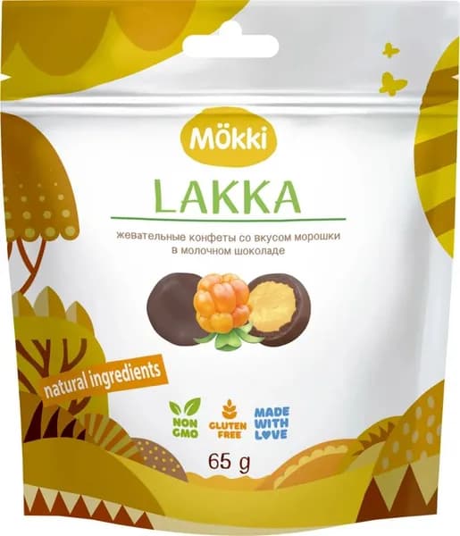 Жевательные конфеты Mokki в молочном шоколаде со вкусом морошки 65г