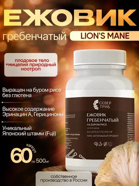 Микродозинг Ежовик Гребенчатый в капсулах 60 шт по 500 мг / Мицелий и Плодовое тело гриба Природный