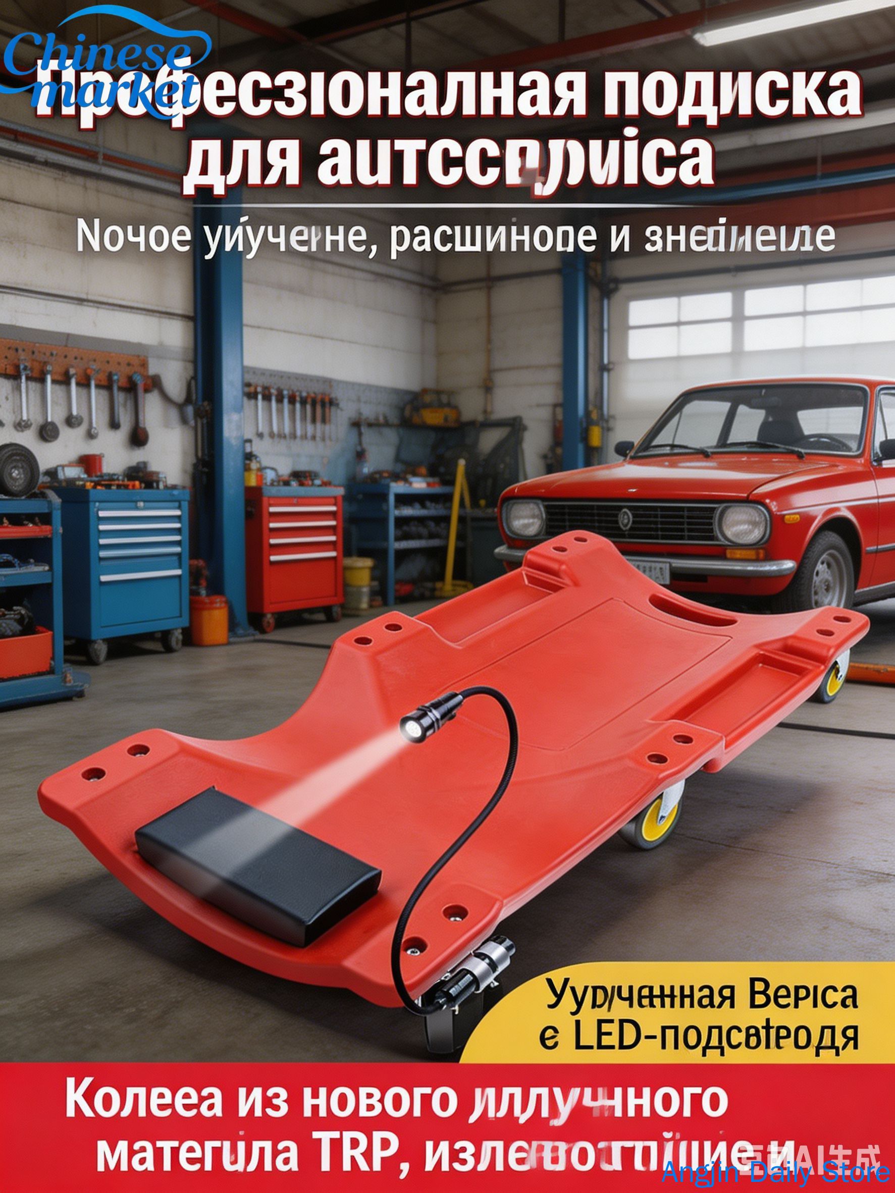 Лежак подкатной для авто с LED, 2000 кгРынок Китая