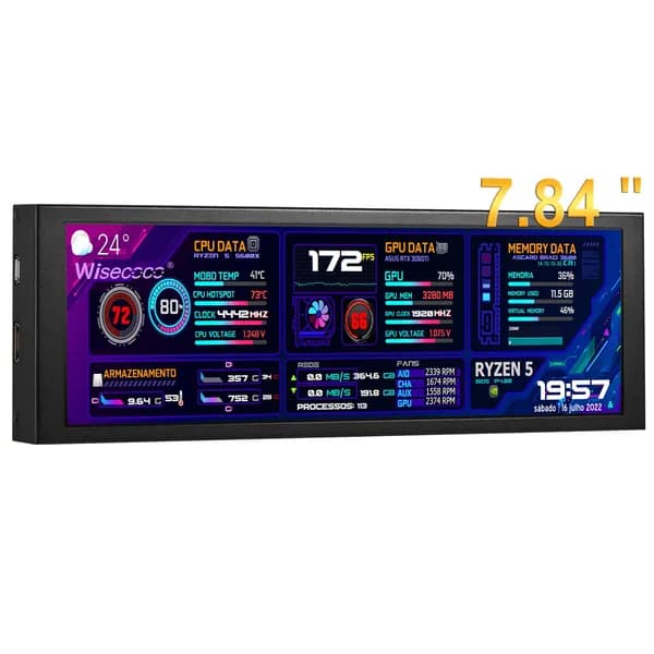 Wisecoco 7.84" Монитор дюйма 1280x400 IPS Mini Gaming Monitor CPU температура дисплея HDMI вторичный монитор для AIDA64 компьютера Case Raspberry Pi (7.84), IPS, 60 Гц, черный матовый