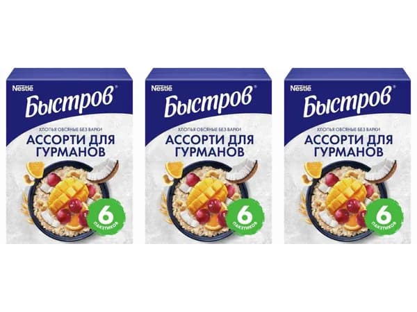 Быстров Хлопья овсяные БП Гурман Ассорти вишня-манго 228 г, 3 уп