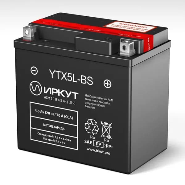 Мото аккумулятор ИРКУТ YTX5L-BS