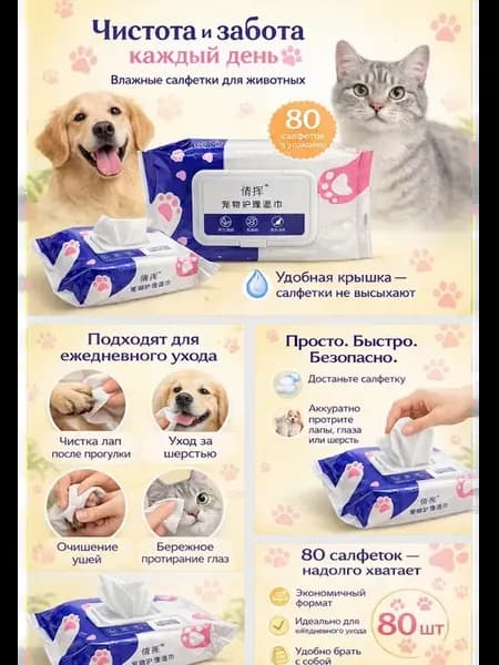 Влажные салфетки для животных