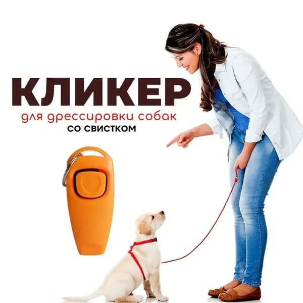 Кликер со свистком для дрессировки собак. Яркий - оранжевый.
