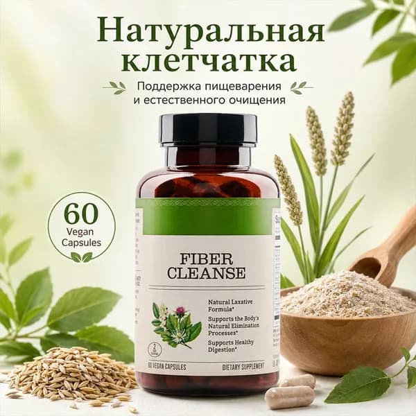 Растительная клетчатка в капсулах, поддержка пищеварительного комфорта и естественного очищения, 60 капсул