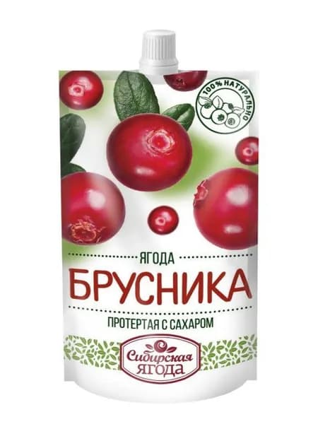 Джем Сибирская Ягода протертая Брусника на сахаре, 280г