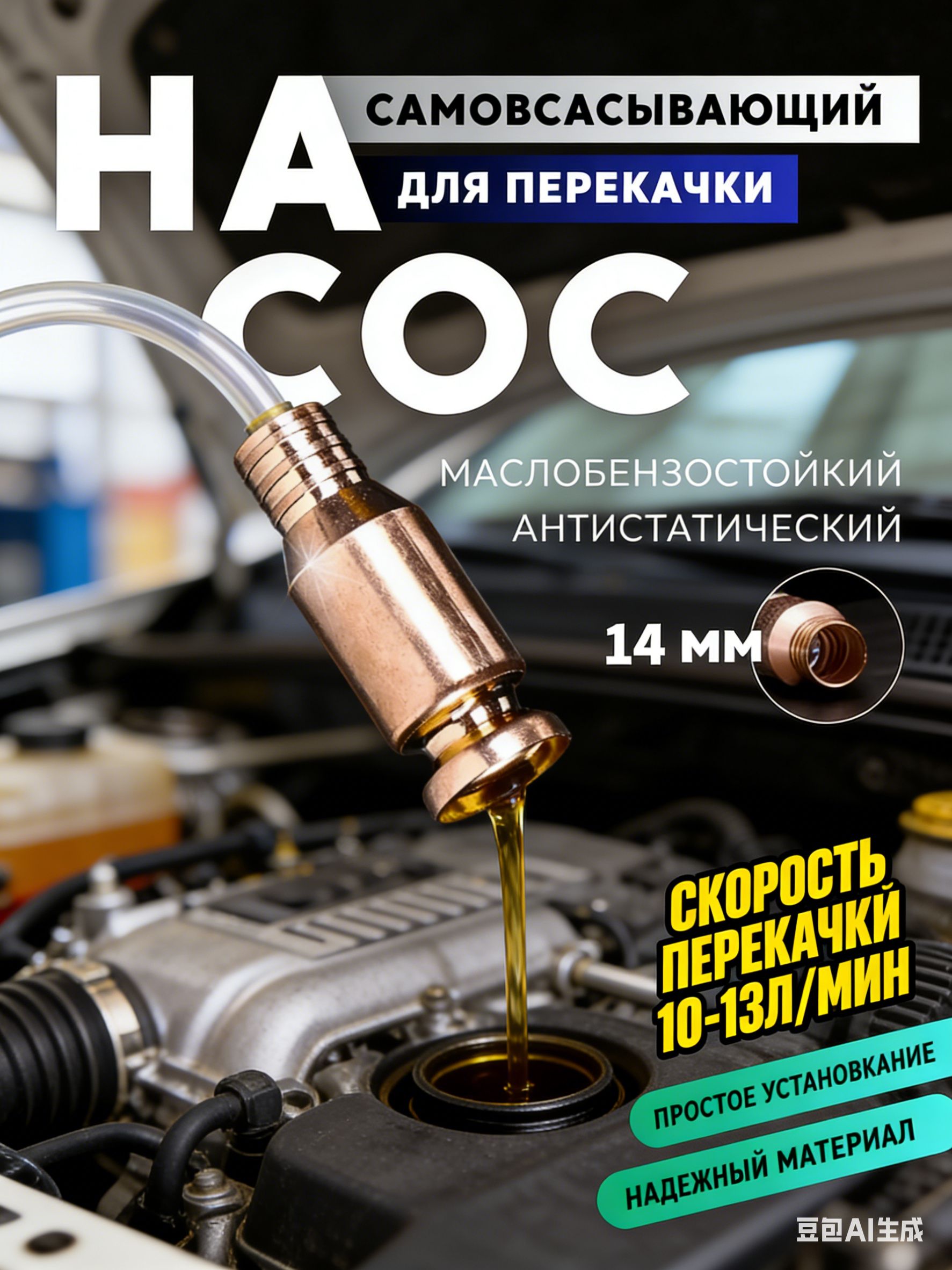 Самовсасывающий насос для перекачки и слива топлива, бензина, воды, жидкостей