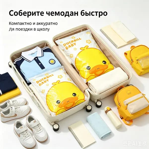 Вакуумные пакеты для одежды и одеял с ручным насосом, милый утенок, компактное хранение для студентов в общежитии, экономия места в шкафу, защита от влаги и пыли