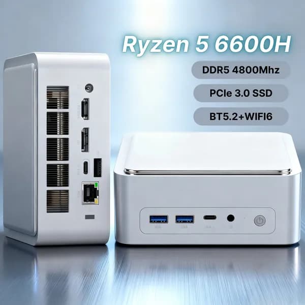 Мини-ПК (AMD Ryzen 5 6600H, RAM Отсутствует, AMD Radeon, Windows 11 Pro), белый