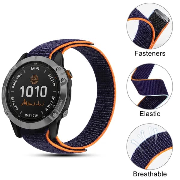 Нейлоновый ремешок для часов Garmin Fenix 7X, 26 мм, тёмно-синий, с застёжкой-липучкой