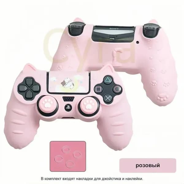 Чехол для контроллера PS4 / Мягкий силиконовый чехол Mark Life с милыми котоушками / анти скольжение и потоотделение