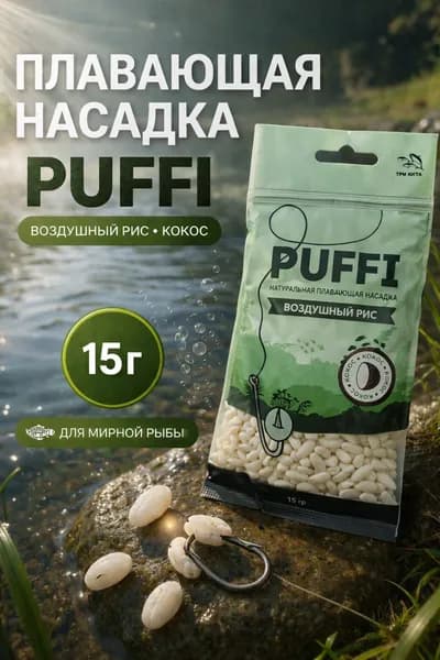 Рис плавающий PUFFI (ПАФФИ), Кокос, 15 г - пуффи для рыбалки, для карася, карпа, мирной рыбы