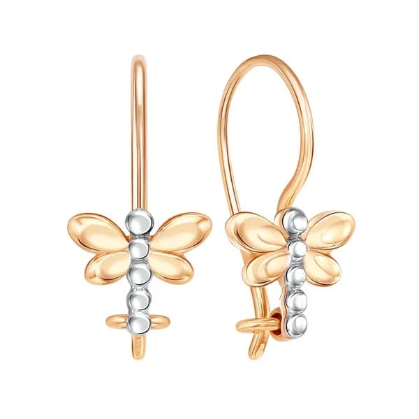 Серьги Стрекоза детские из красного золота 585 пробы 585GOLD