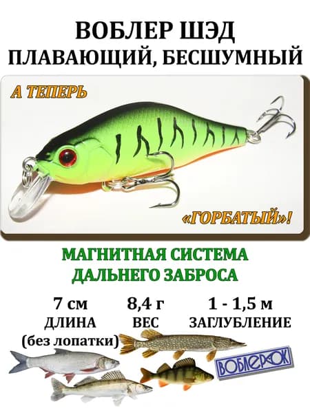 Воблер для рыбалки на щуку, на судака, на окуня, на жереха, на голавля, на язя ШЭД (shad) 7 см, 8,4 г, плавающий (1-1,5 м.)