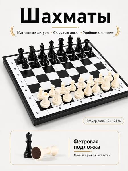 Шахматы магнитные дорожные складные как настольная игра для всей семьи и развития детей размер доски 21х21 см