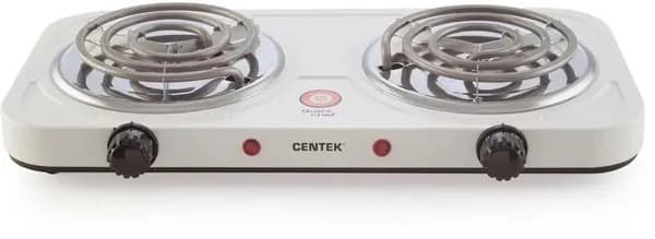 1509-CT Centek (белый) Плитка электр. 2 конфорки, 2х1000 Вт, тэн, чаша нерж