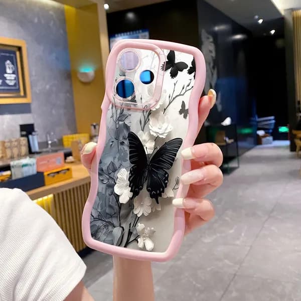 Чехол на Realme C51/Realme C53/Realme Note 50/Narzo N53 Голубая бабочка девочка Корпус телефона с волновой рамкой защищен от сбрасывания