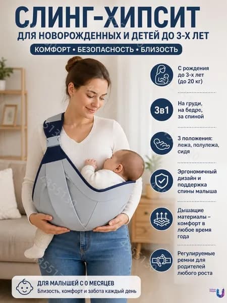 Слинг для переноски новорожденных Кенгуру переноска для детей до 3-х лет Эргорюкзак Хипсит