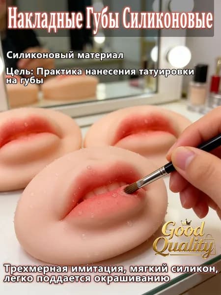 Накладные губы силиконовые, трехмерная имитация, легко поддающаяся раскрашиванию, позволяет практиковать макияж