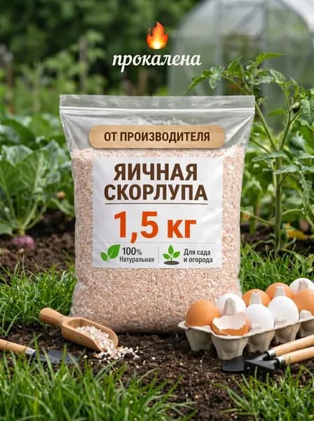 Скорлупа яичная молотая прокаленная для кур несушек, кошек, собак 1,5 кг / удобрение для огорода, рассады
