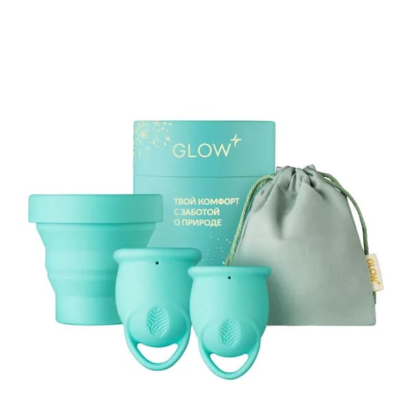 GLOW / Менструальные чаши Premium c мешочком и стерилизатором, размер S (18 мл) и М (25 мл), 2 шт.