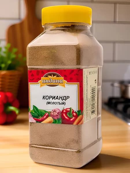 Кориандр молотый натуральный 450 гр. измельченный, ароматный, специи и приправы Индана 1000 мл. с дозатором