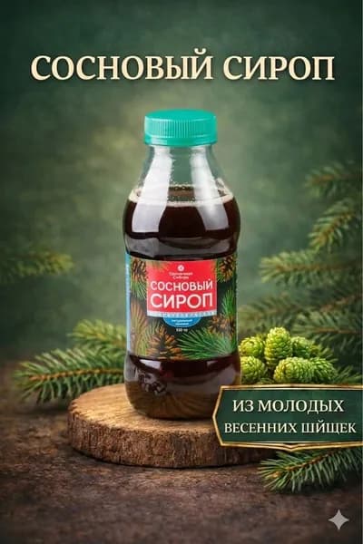 Сироп из сосновых шишек без горечи, сироп хвойный для чая 520 г