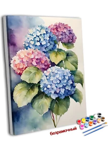 Картина по номерам 40x50 без подрамника, набор для рисования Акварельные гортензии, декор для дома