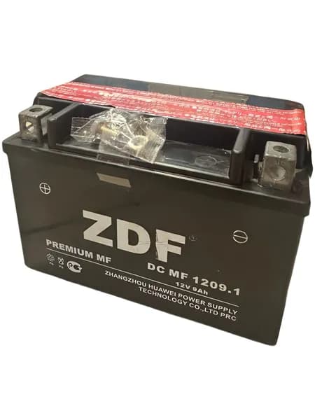 Аккумулятор мотоциклетный 6Ст 9Ач "ZDF" 1209.1 MF Black для мотоцикла, скутера, квадроцикла, питбайка, снегохода YTX9-BS