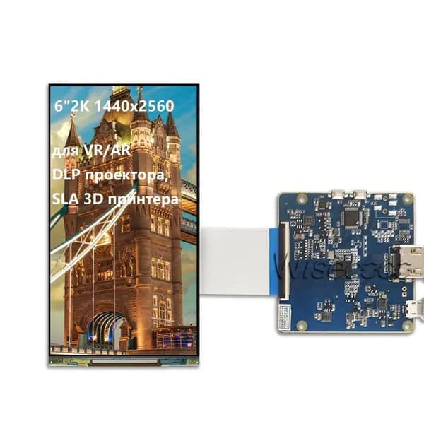 Wisecoco Пиксельный экран 6" 2K LCD экран LS060R1SX02 1440×2560 – для VR, DLP проектора, SLA 3D принтера (подсветка съемная), черный матовый