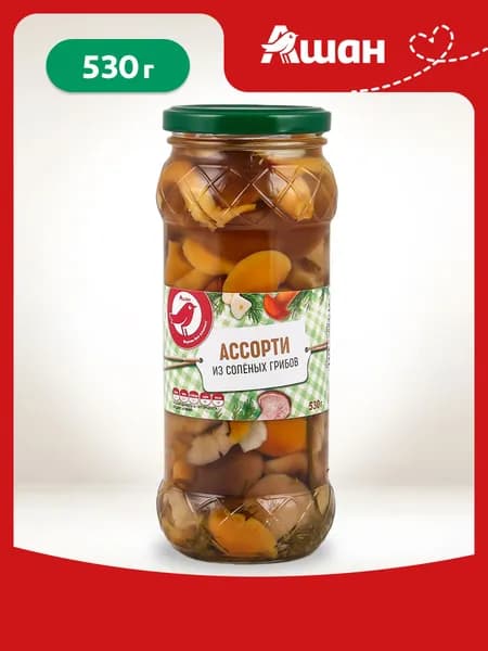 Ассорти из соленых грибов АШАН Красная птица, 530 г