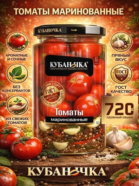 Помидоры маринованные в банке красные 720г Кубаночка